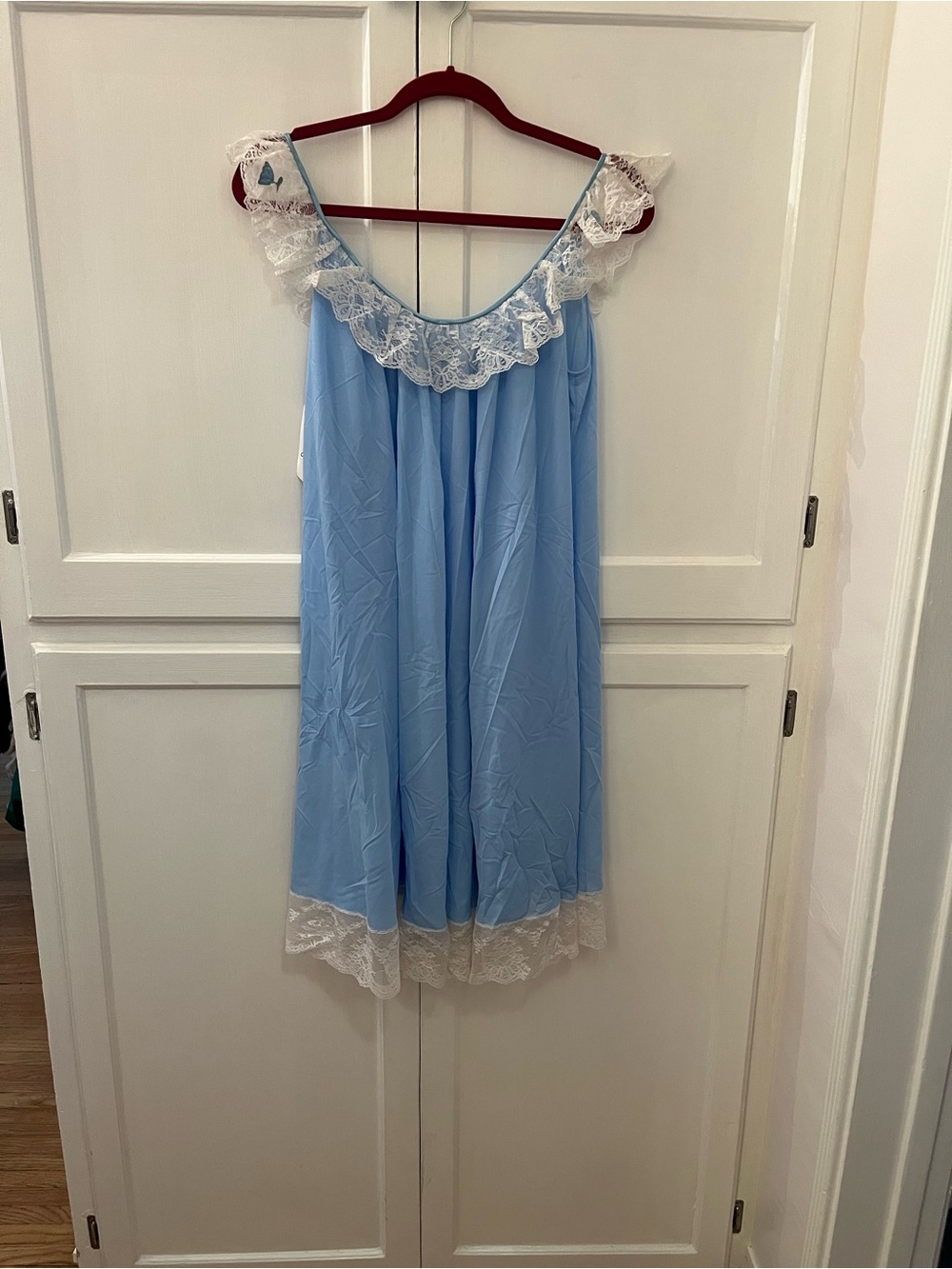 Vintage Light Blue Nightgown with White Lace Trim